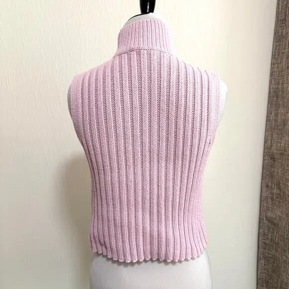 Zara Sleeveless Turtleneck Ribbed Knit Sweater Tank S Pink Preppy Y2K Soft Girl - Picture 3 of 7